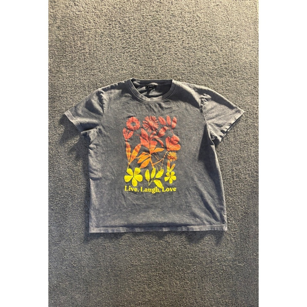 Mavi Mens Live Laugh Love Floral Graphic‎ T-Shirt Charcoal Mineral Wash Gray M
